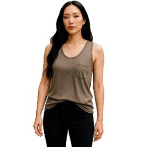 Guess Tank Size L NEW Sleeveless Gold Cara Chain Detail Brown Pocket Women